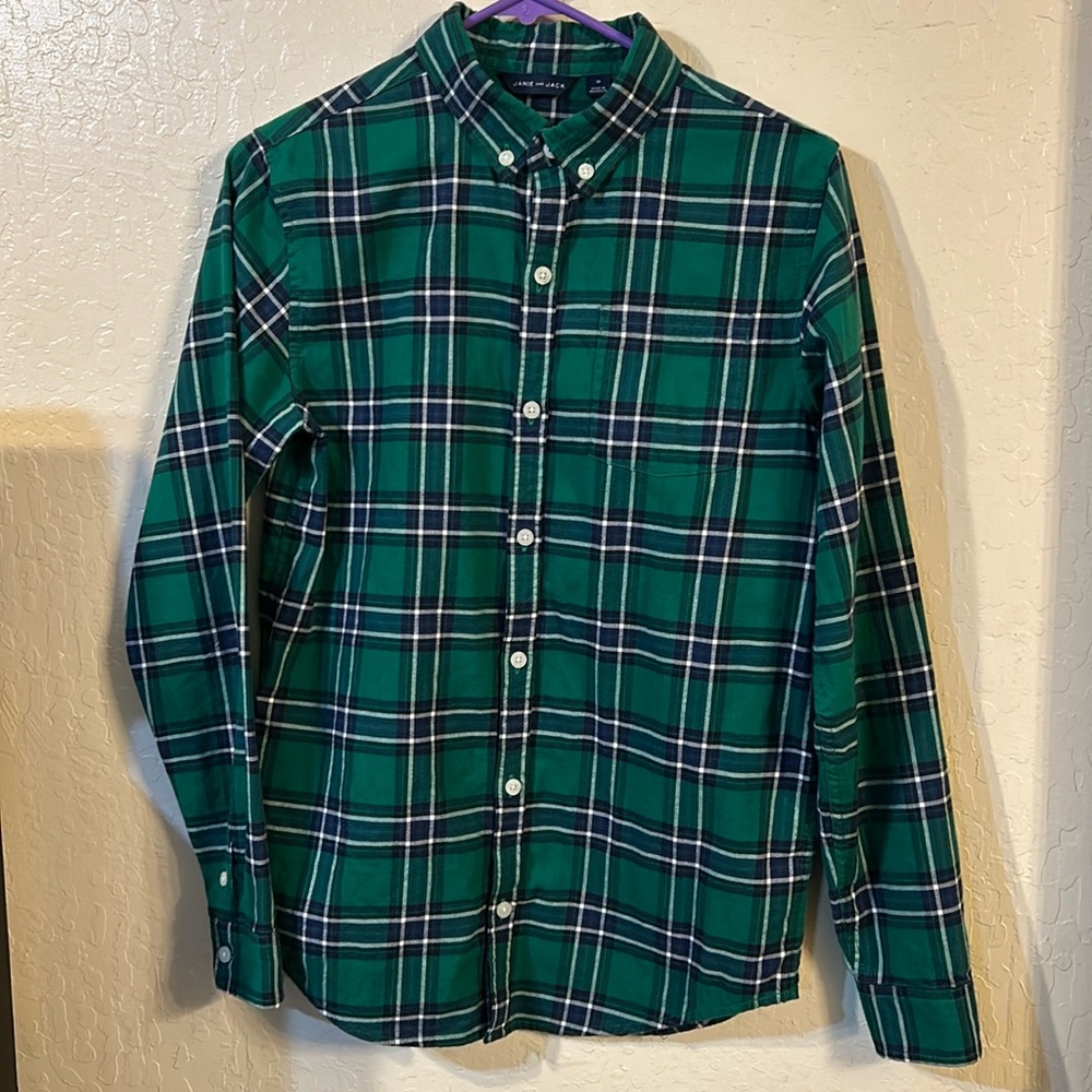 Janie & Jack green plaid button down shirt size 18